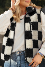 Load image into Gallery viewer, Black Checkered Sherpa Collared Jacket Vest
