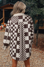 Load image into Gallery viewer, Brown Checkered Print Patchwork Corduroy Shacket
