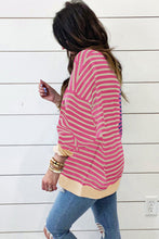 Load image into Gallery viewer, Brown Stripe Casual Stripe Colorblock Drop Shoulder Oversize Sweatshirt
