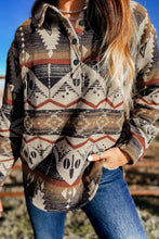 Load image into Gallery viewer, Brown Western Aztec Collared Button-up Sweatshirt
