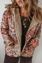 Load image into Gallery viewer, Beige Vintage Paisley Floral Printed Sherpa Lined Hooded Jacket
