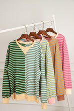 Load image into Gallery viewer, Brown Stripe Casual Stripe Colorblock Drop Shoulder Oversize Sweatshirt
