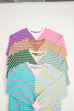 Load image into Gallery viewer, Brown Stripe Casual Stripe Colorblock Drop Shoulder Oversize Sweatshirt
