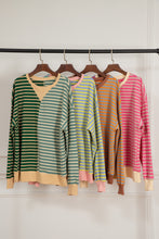 Load image into Gallery viewer, Brown Stripe Casual Stripe Colorblock Drop Shoulder Oversize Sweatshirt
