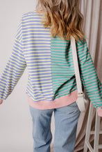 Load image into Gallery viewer, Brown Stripe Casual Stripe Colorblock Drop Shoulder Oversize Sweatshirt
