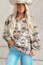 Load image into Gallery viewer, Apricot Aztec Print Collared Flap Pocket Sweatshirt
