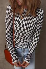 Load image into Gallery viewer, Black Checkered Pattern Mesh Mock Neck Long Sleeve Top
