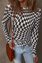 Load image into Gallery viewer, Black Checkered Pattern Mesh Mock Neck Long Sleeve Top
