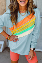 Load image into Gallery viewer, Beau Blue Rainbow Colorblock Striped Pullover Sweatshirt
