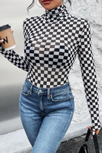 Load image into Gallery viewer, Black Checkered Printed Long Sleeve High Neck Bodysuit
