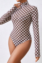 Load image into Gallery viewer, Brown Checkered Printed Long Sleeve High Neck Bodysuit
