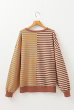 Load image into Gallery viewer, Brown Stripe Casual Stripe Colorblock Drop Shoulder Oversize Sweatshirt
