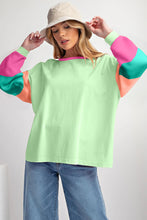 Load image into Gallery viewer, Green Colorblock Patchwork Long Sleeve Loose Top
