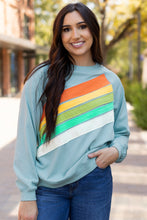 Load image into Gallery viewer, Beau Blue Rainbow Colorblock Striped Pullover Sweatshirt
