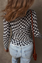 Load image into Gallery viewer, Black Checkered Pattern Mesh Mock Neck Long Sleeve Top
