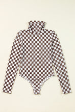 Load image into Gallery viewer, Brown Checkered Printed Long Sleeve High Neck Bodysuit
