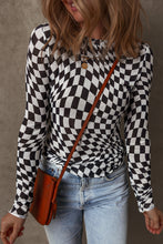 Load image into Gallery viewer, Black Checkered Pattern Mesh Mock Neck Long Sleeve Top
