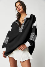 Load image into Gallery viewer, Black Striped Colorblock Patchwork Collar Sweatshirt
