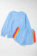 Load image into Gallery viewer, Beau Blue Striped Accent Pullover and Shorts Two Piece Casual Set
