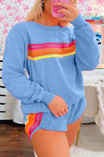 Load image into Gallery viewer, Beau Blue Striped Accent Pullover and Shorts Two Piece Casual Set
