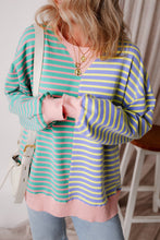 Load image into Gallery viewer, Brown Stripe Casual Stripe Colorblock Drop Shoulder Oversize Sweatshirt
