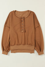 Load image into Gallery viewer, Chestnut Drop Shoulder Henley Buttons Sweatshirt
