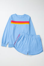 Load image into Gallery viewer, Beau Blue Striped Accent Pullover and Shorts Two Piece Casual Set
