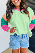 Load image into Gallery viewer, Green Colorblock Patchwork Long Sleeve Loose Top
