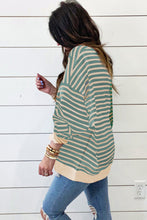 Load image into Gallery viewer, Brown Stripe Casual Stripe Colorblock Drop Shoulder Oversize Sweatshirt
