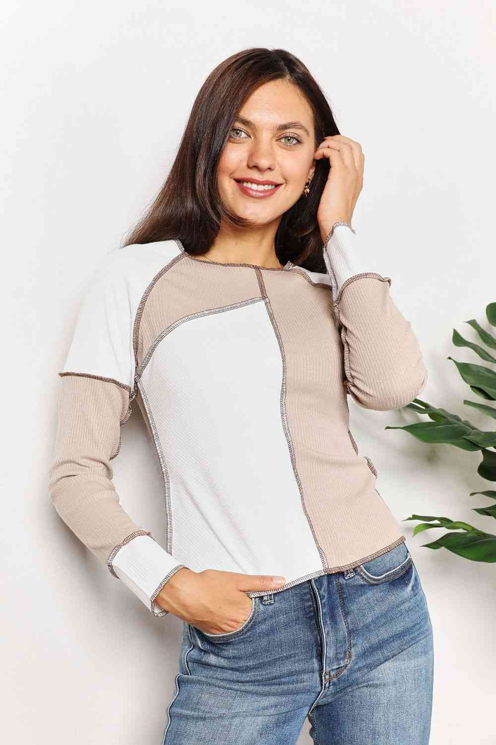 ANNIE Color Block Exposed Seam Top