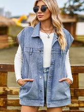 Load image into Gallery viewer, ELY Button Up Collared Neck Sleeveless Denim Jacket
