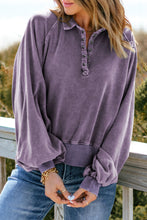 Load image into Gallery viewer, CHEYENNE Quarter-Snap Collared Lantern Sleeve Sweatshirt
