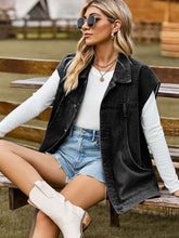 Load image into Gallery viewer, ELY Button Up Collared Neck Sleeveless Denim Jacket
