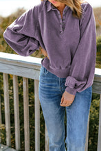 Load image into Gallery viewer, CHEYENNE Quarter-Snap Collared Lantern Sleeve Sweatshirt
