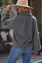 Load image into Gallery viewer, CHEYENNE Quarter-Snap Collared Lantern Sleeve Sweatshirt
