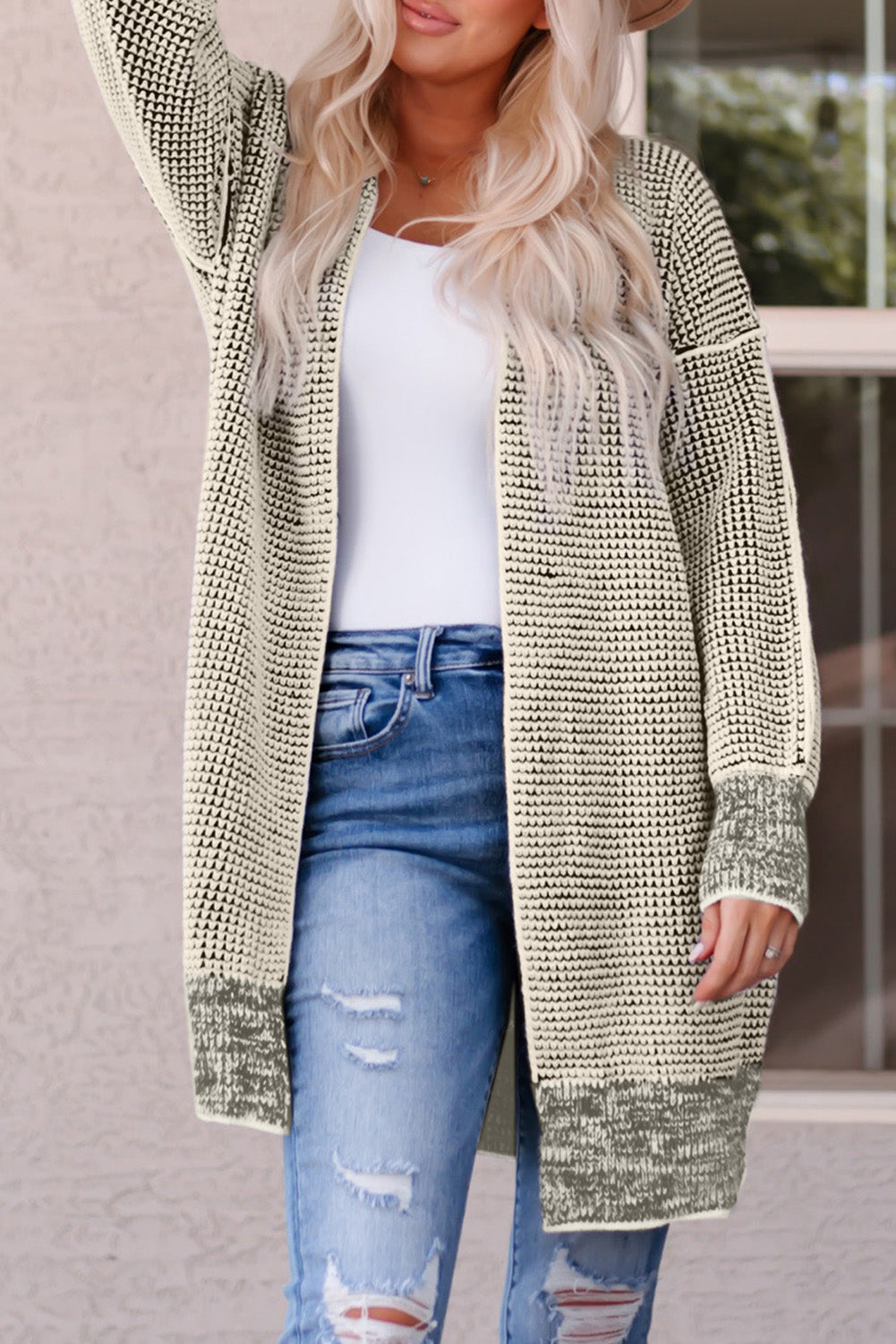 MEMPHIS Heathered Open Front Longline Cardigan