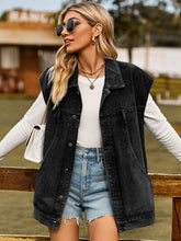 Load image into Gallery viewer, ELY Button Up Collared Neck Sleeveless Denim Jacket
