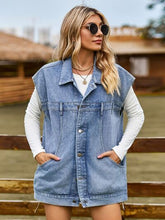 Load image into Gallery viewer, ELY Button Up Collared Neck Sleeveless Denim Jacket
